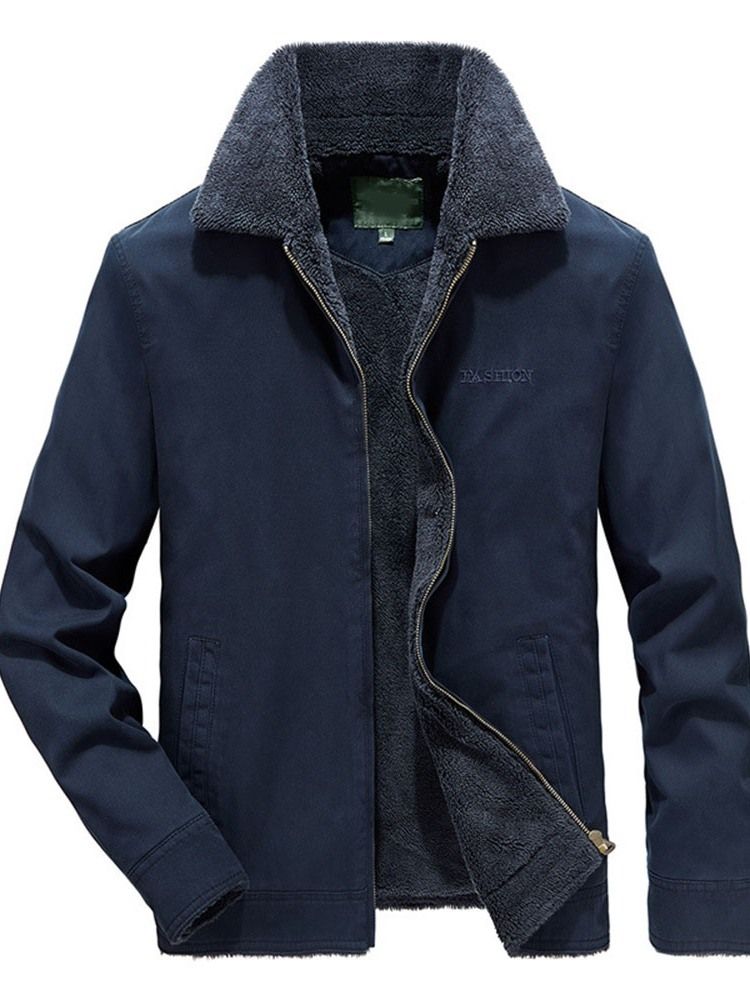 Veste Pour Hommes À Fermeture Éclair Droite Unie Avec Broderie À Revers