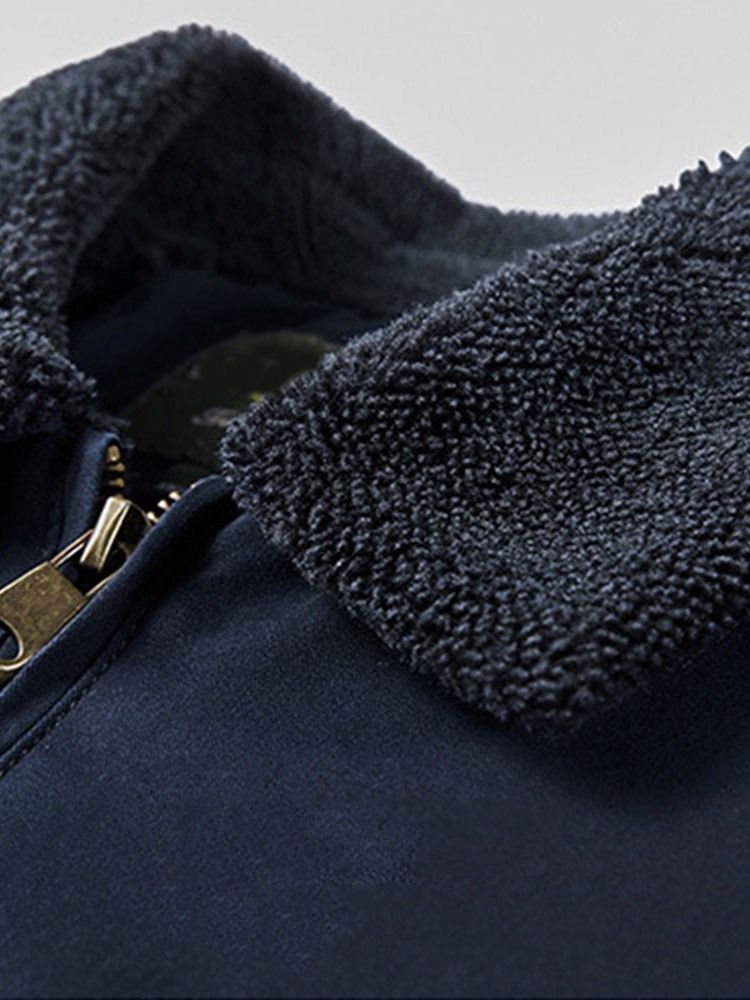 Veste Pour Hommes À Fermeture Éclair Droite Unie Avec Broderie À Revers