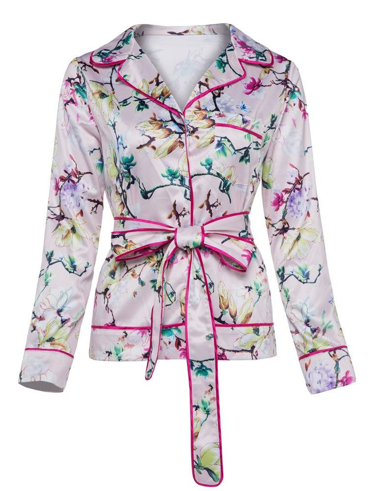 Veste À Imprimé Floral À Revers Cranté Pour Femme