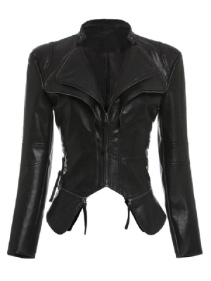 Veste De Mode À Fermeture Éclair En Pu Mince Pour Femmes
