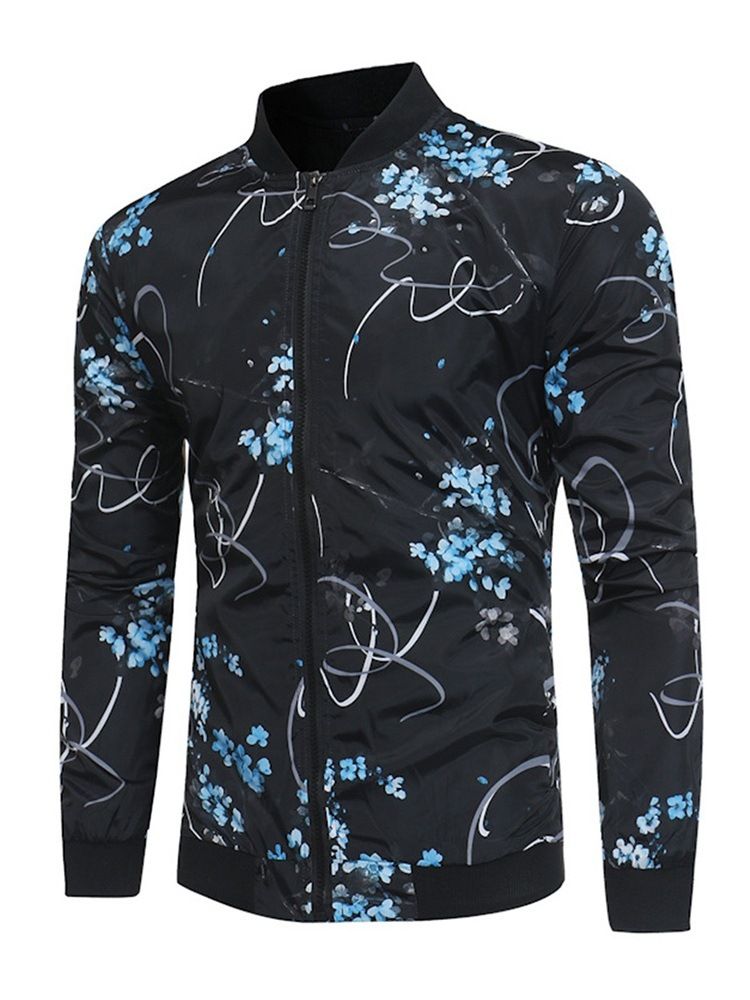 Veste De Printemps Pour Hommes À Col Montant Et Imprimé Floral