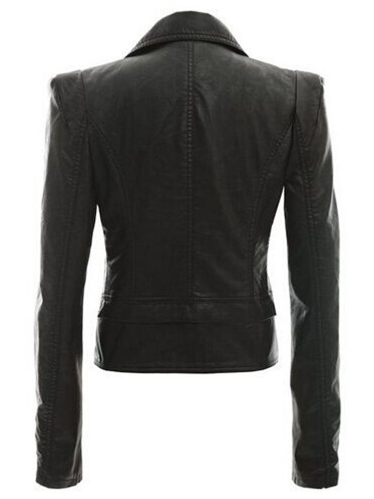 Veste Slim En Pu À Revers Zippé Pour Femme