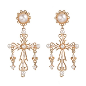 Boucles D'oreilles Pour Femmes En Alliage De Perles Vintage Incrustées