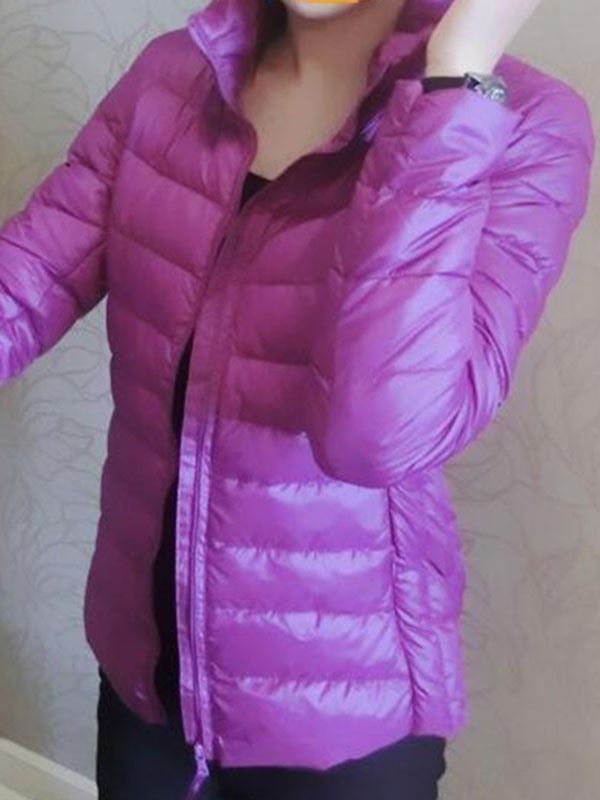 Manteau En Coton Ample À Col Montant De Couleur Unie Pour Femmes