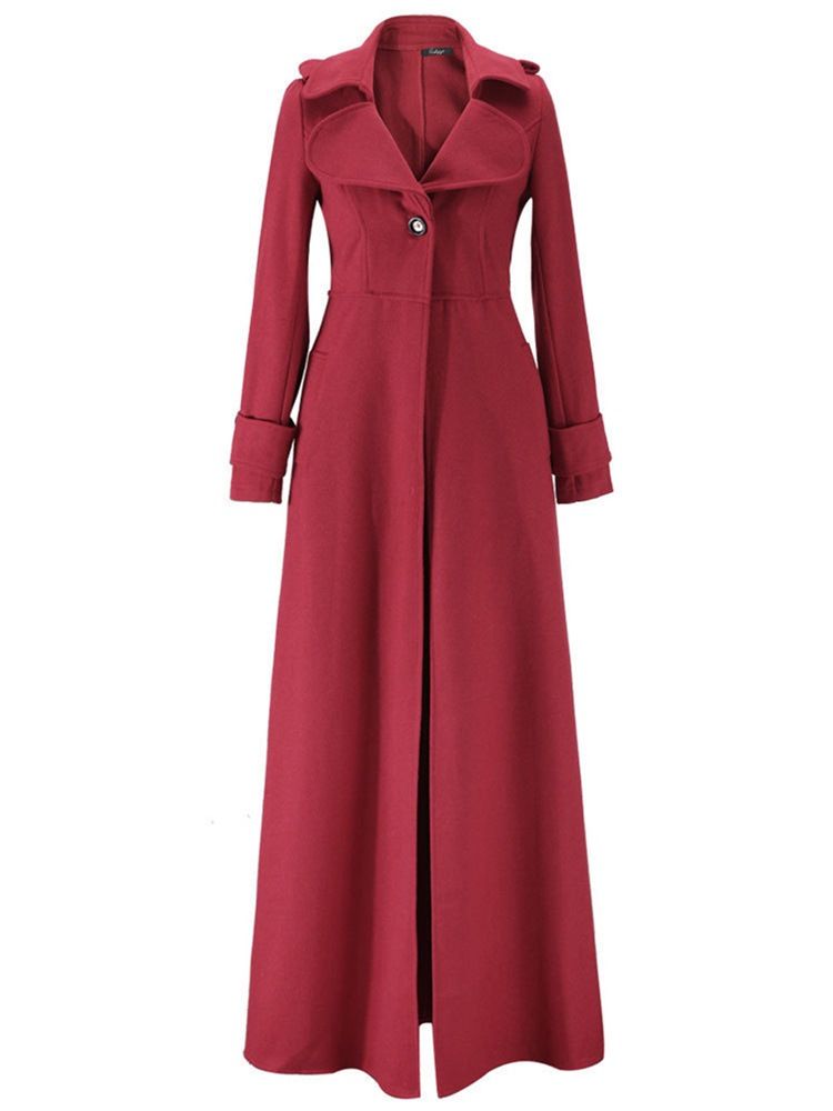 Manteau Long Uni À Revers Mince Pour Femmes