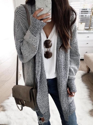 Pardessus À Carreaux Mi-long En Patchwork Droit Pour Femme