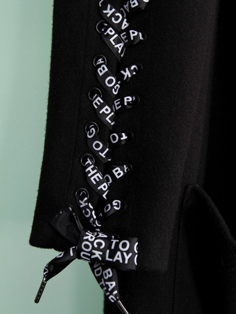 Pardessus Long À Capuche Et Lacets À Boutonnage Simple Pour Femmes