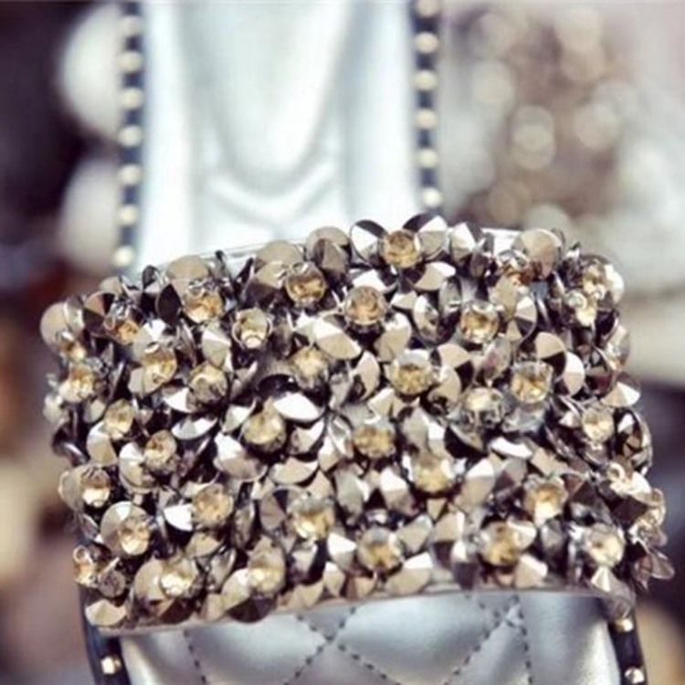 Pantoufles À Enfiler En Pu Avec Strass Pour Femmes