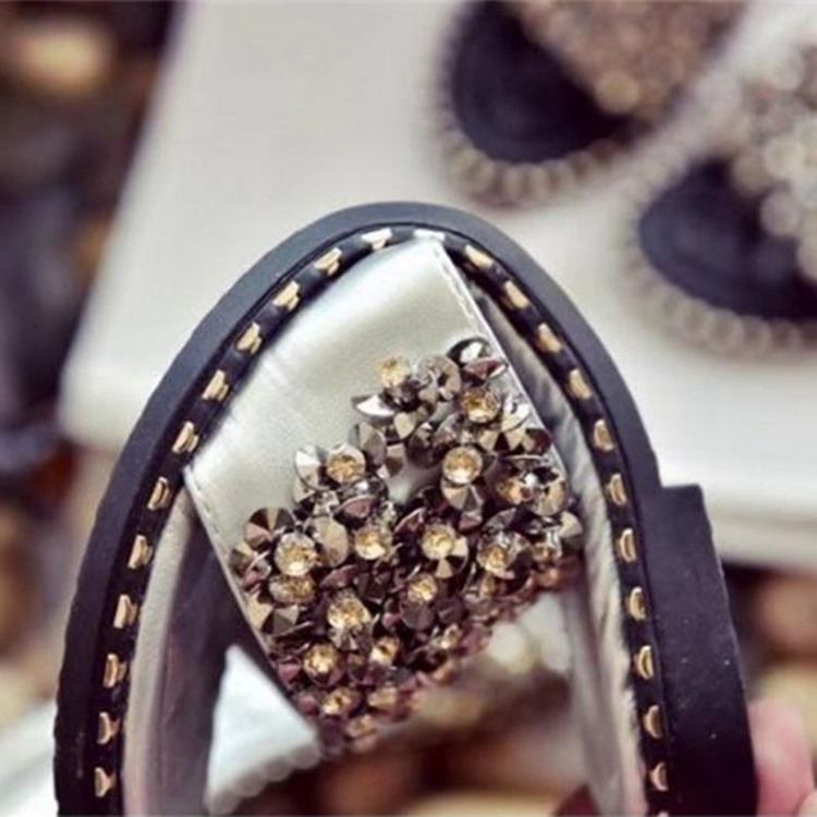 Pantoufles À Enfiler En Pu Avec Strass Pour Femmes