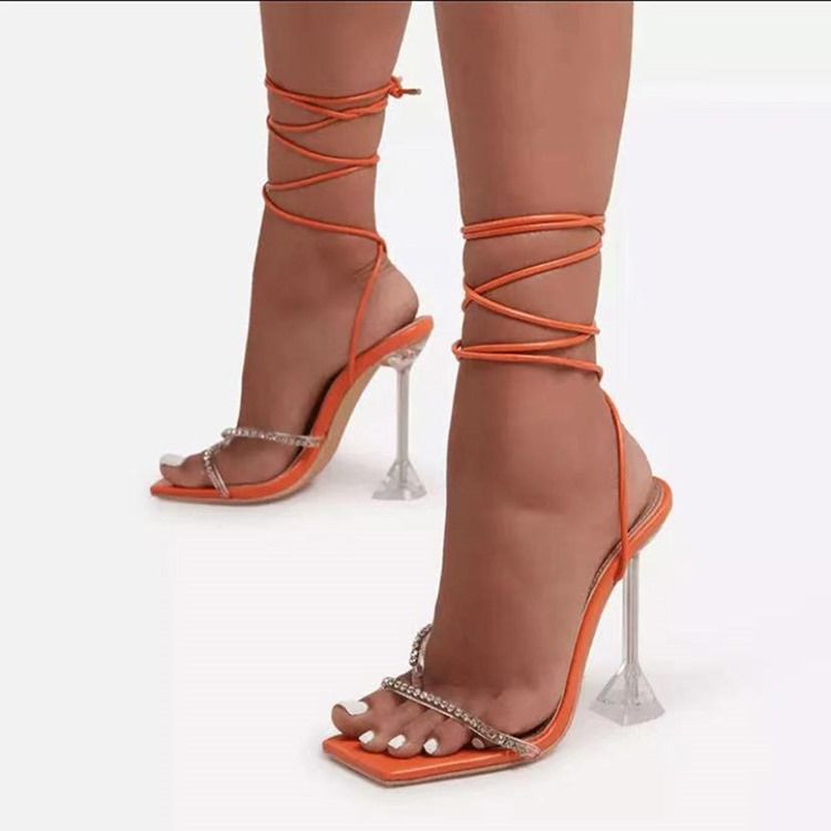 Sandales Pour Femmes À Bout Carré Et À Lacets Et À Talon Aiguille