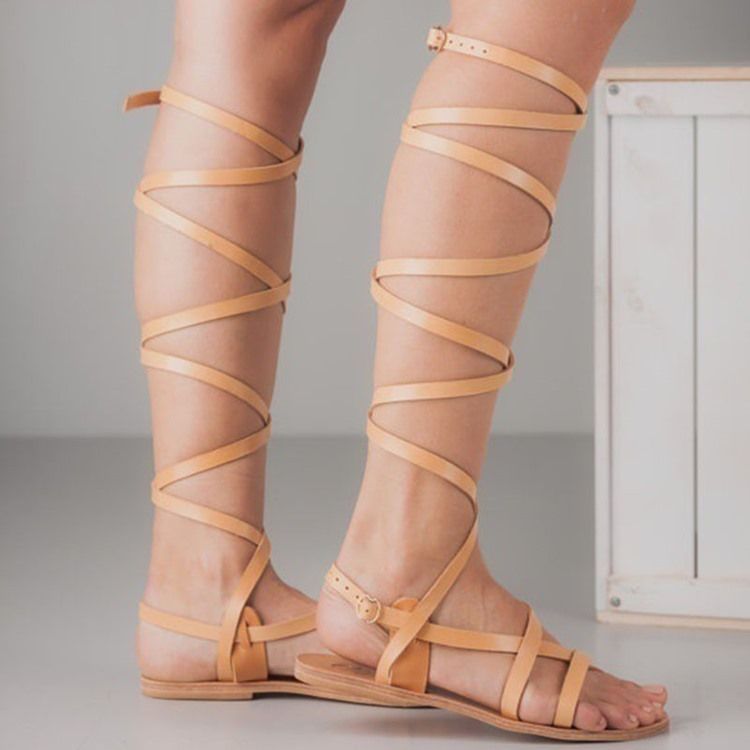 Sandales Plates Pour Femmes Avec Boucle À La Cheville En Pu