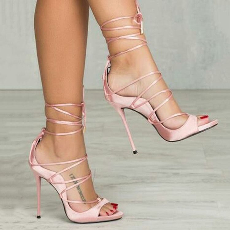 Sandales À Talons Aiguilles À Brides Croisées Roses Pour Femmes