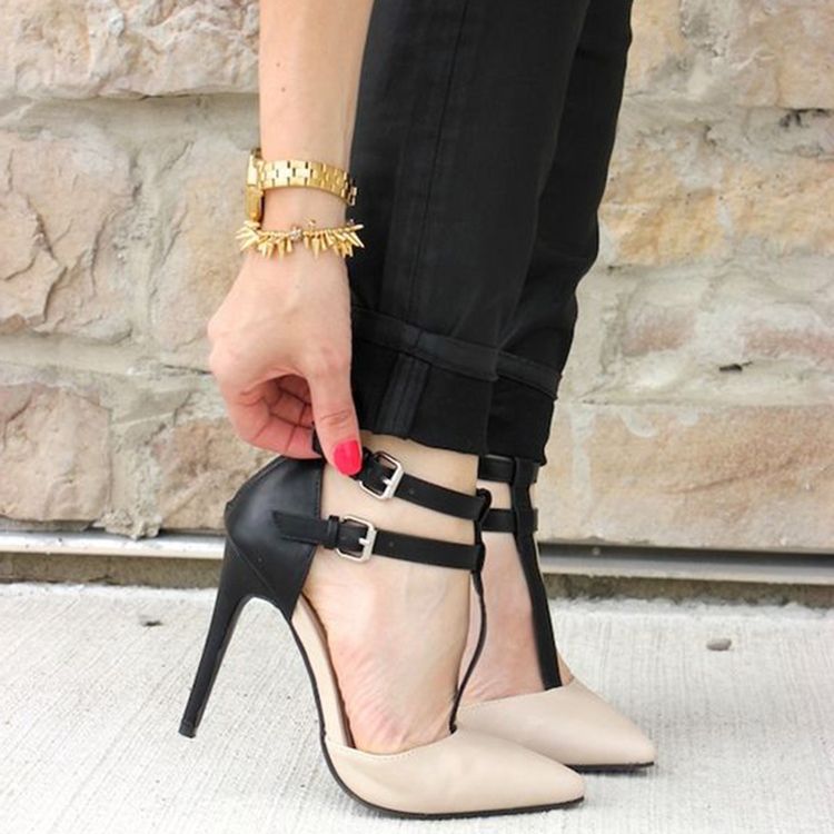 Talons Aiguilles À Bout Pointu Et À Bride En T Pour Femmes